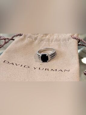 David Yurman Sterling Silver Black Onyx & Diamond Wheaton Ring Size 7.5